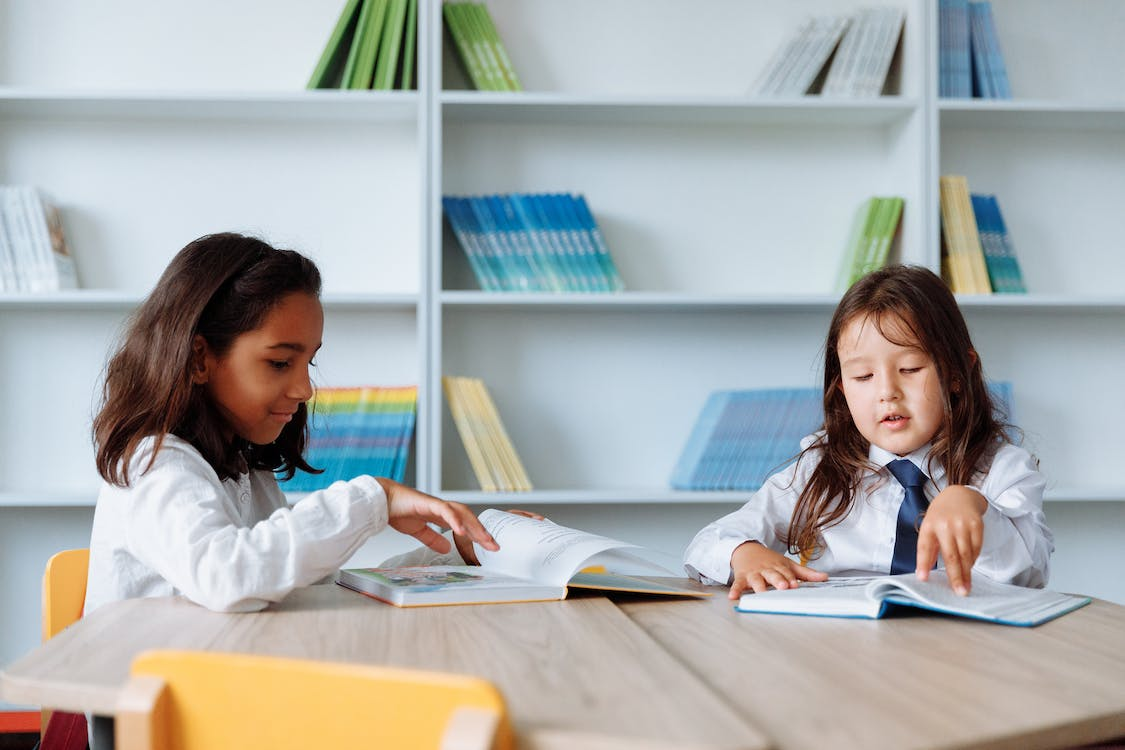 students in a library
