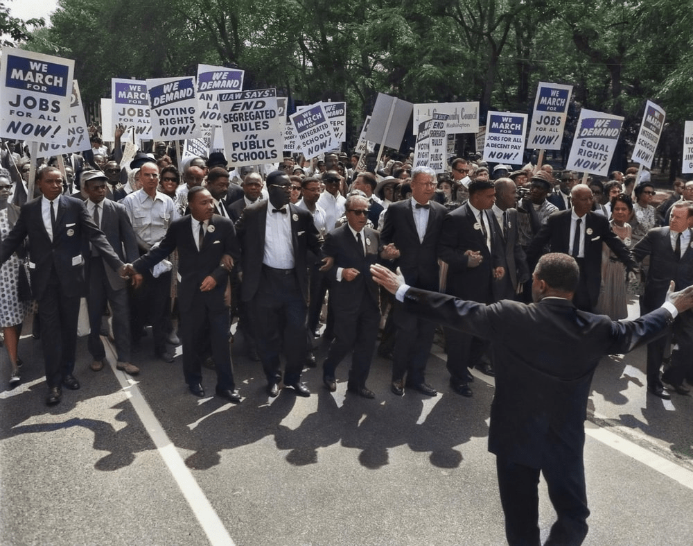 MLK Facing a Crowd of People During a Civil Rights March in 1963